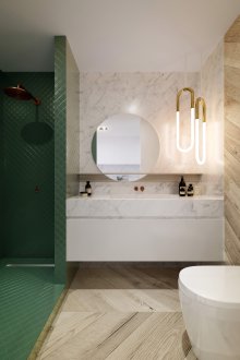 Μοντέρνο στυλ μπάνιο με πράσινα πλακάκια