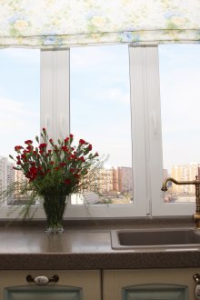 Brown βυθίζεται στο παράθυρο στην κουζίνα