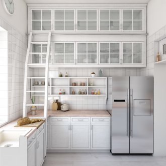 Βυθίστε κάτω από το παράθυρο στην κουζίνα με ευρύχωρα ντουλάπια