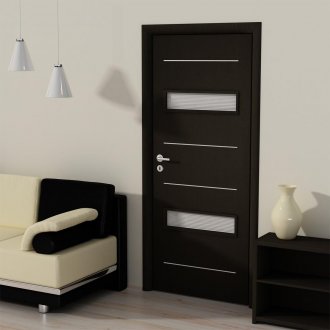 Ελαφρύ πολυστρωματικό υλικό στο σαλόνι κάτω από την πόρτα χρώματος wenge