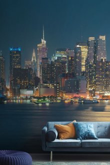Νυχτερινή πόλη τοιχογραφίας στο σαλόνι