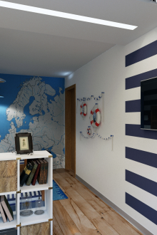 Νηπιαγωγείο θαλάσσιου στυλ με βιβλιοθήκη