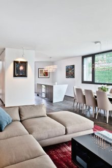 Σχεδιασμός κουζίνας καθιστικού σε μπεζ