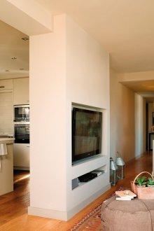 Σχεδιασμός καθιστικό κουζίνα με διαχωριστικά γυψοσανίδας