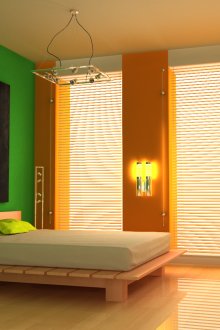 Ο συνδυασμός πορτοκαλί και πράσινο ταπετσαρία στο υπνοδωμάτιο