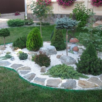 Όμορφη σύνθεση κωνοφόρων διακοσμημένη με πέτρες