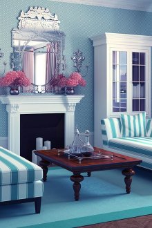 Μπλε-μπλε σκιά του τιρκουάζ στο σαλόνι