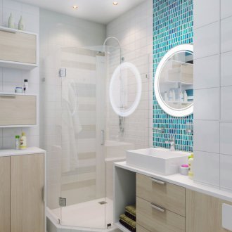 Γωνιακό ντους γυαλιού σε ένα μικρό μπάνιο