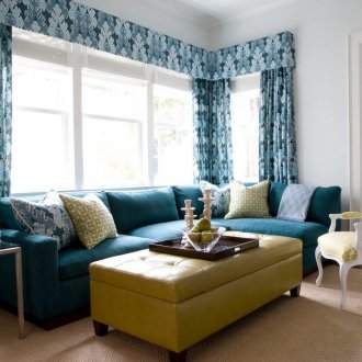 Μπλε-μπλε κουρτίνες με εκτύπωση και λαμπρέκι