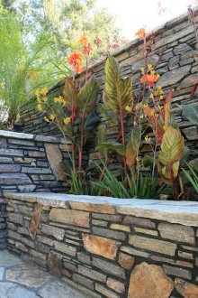 Πέτρινη διακόσμηση και φυτά στην αυλή