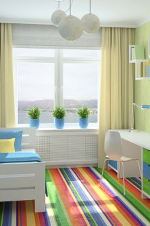 Κίτρινες κουρτίνες σε ένα δωμάτιο για ένα αγόρι