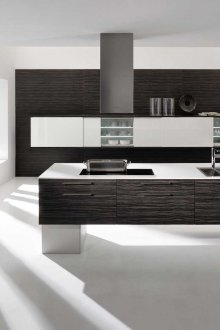 Μεγάλη μαύρη και άσπρη κουζίνα υψηλής τεχνολογίας