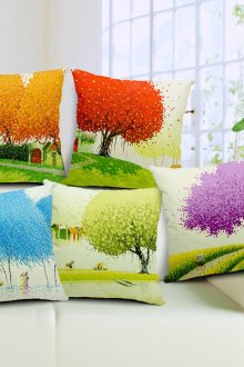 Πολύχρωμα φωτεινά διακοσμητικά μαξιλάρια με δέντρα