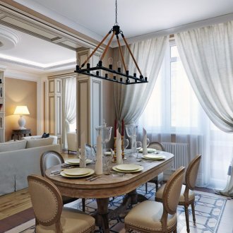 Ξύλο και πλακάκια στο εσωτερικό του διαμερίσματος στο ιταλικό στιλ