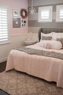 Ροζ και γκρι παστέλ υπνοδωμάτιο