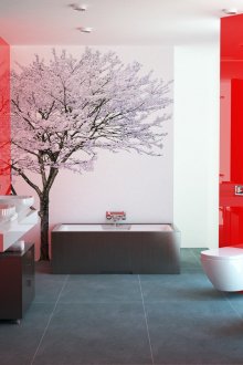 Κόκκινα και λευκά πλακάκια στο μπάνιο