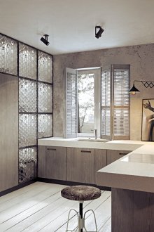 Γκρίζο διακοσμητικό στόκο στην κουζίνα