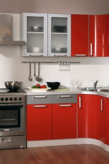 Ασημί κόκκινο γωνιακό σετ κουζίνας