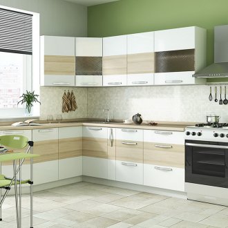 Γωνιά κρεμώδη άσπρη κουζίνα