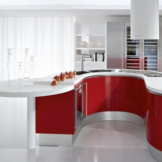 Ακτίνα κόκκινο-λευκό νησί στην κουζίνα