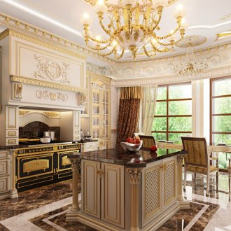 Μεγάλα παράθυρα στην κουζίνα Empire style