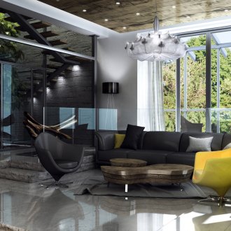 Μαύρο και γκρι σαλόνι βιομηχανικού στυλ