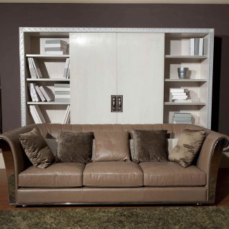 Δερμάτινο καναπέ κρέμας στο σαλόνι