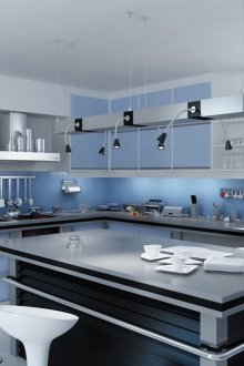 Κουζίνα σε μπλε αποχρώσεις.
