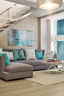 Stilig trapp laget av metall og glass i en leilighet i to plan